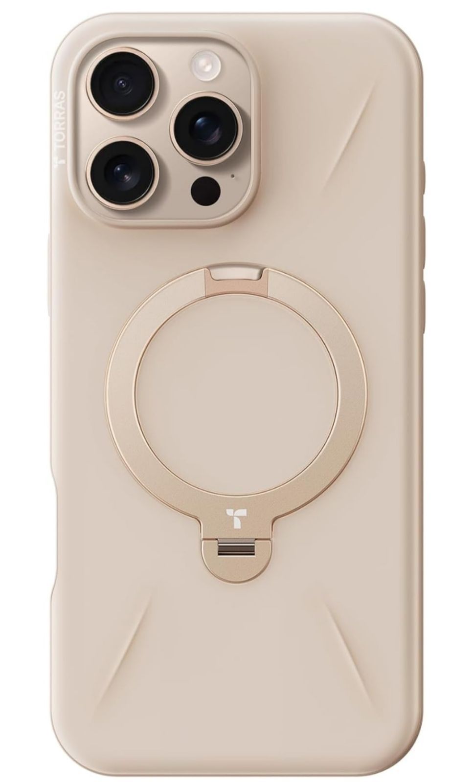 ★TORRAS iPhone 16 Pro 用 ケース ゼンマイ式スタンド縦横両対応 リング マグネット搭載 MagSafe対応 ワイヤレス充電対応 マグセーフ対応 6.3インチ「Ostand Spin Fusion」ミルクティー・デザートチタニウム