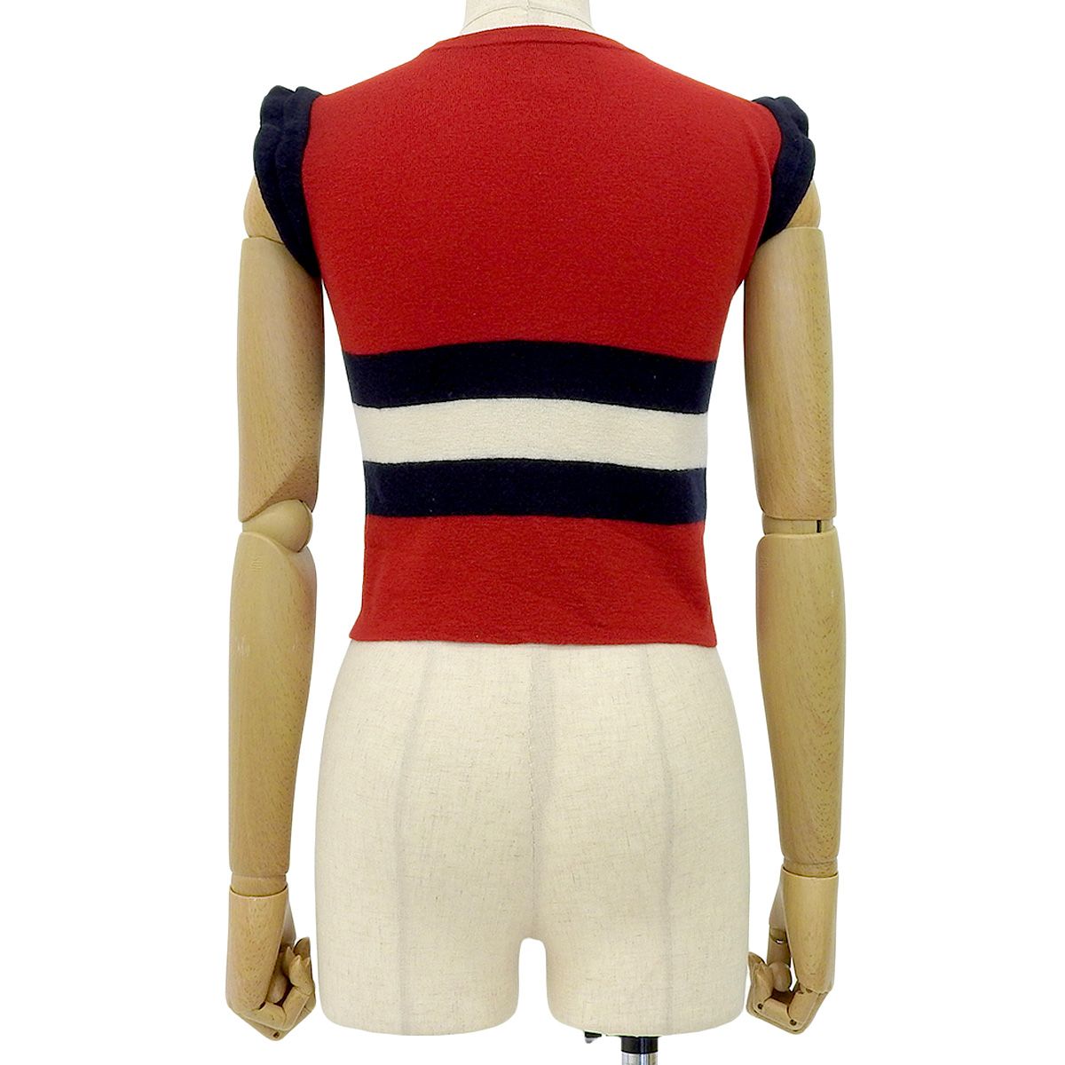 GUCCI グッチ 袖フリル ノースリーブニット ニット セーター アパレル ファッション 衣類 ボーダー S ウール レッド赤 ネイビー紺 アイボリー レディース アラモード