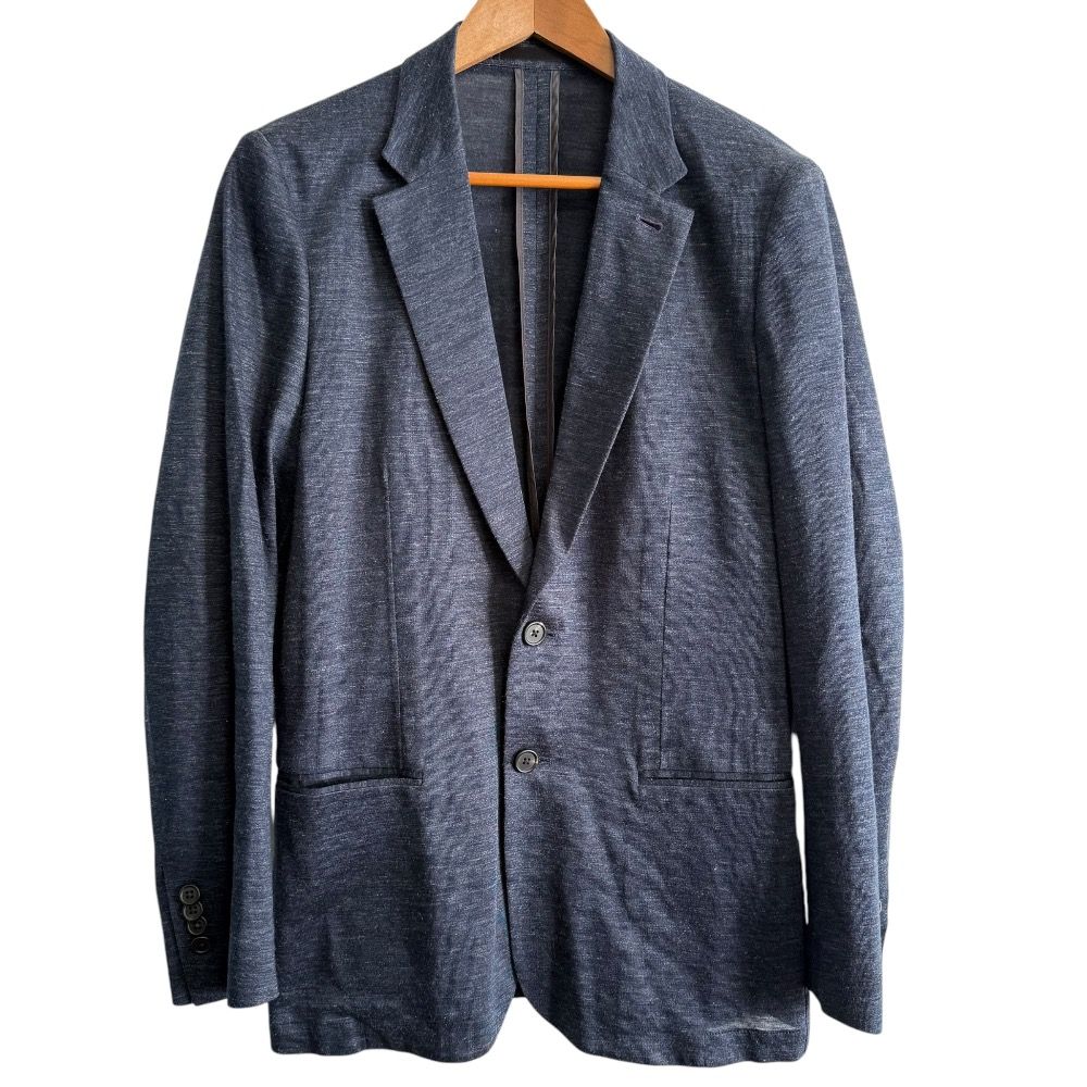 美品 Paul Smith ポールスミス リネン100％ シングル イージー テーラードジャケット L ネイビー メンズ 古着 中古 USED