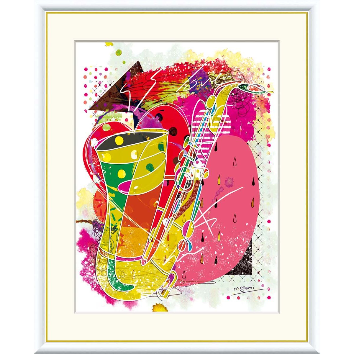 絵画 現代アート サックス 本物 仁科めぐみ 額入り インテリア アート