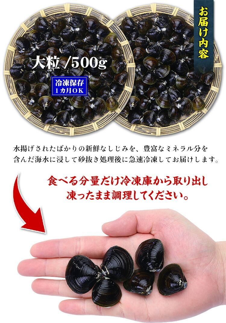 🗾北海道網走湖の【天然＆大粒】大和しじみ（生/急速冷凍）1kg（500g×2P）【甲羅組】