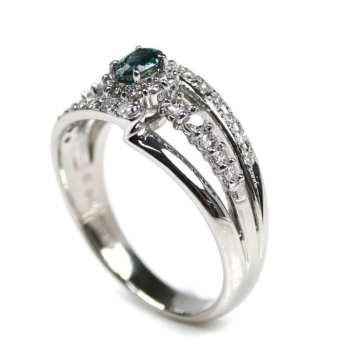 Pt900プラチナ リング 指輪 アレキサンドライト0.30ct ダイヤモンド0.36ct 13.5号 6.9g レディース