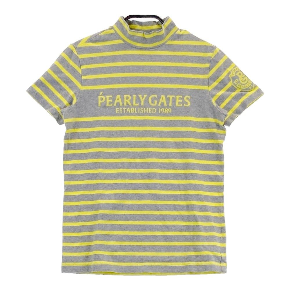サイズ：1 PEARLY GATES パーリーゲイツ  ハイネック半袖Tシャツ ボーダー柄 グレー系 [240101442879] ゴルフウェア レディース ストスト サイズ：1 PEARLY GATES パーリーゲイツ ハイネック半袖Tシャツ