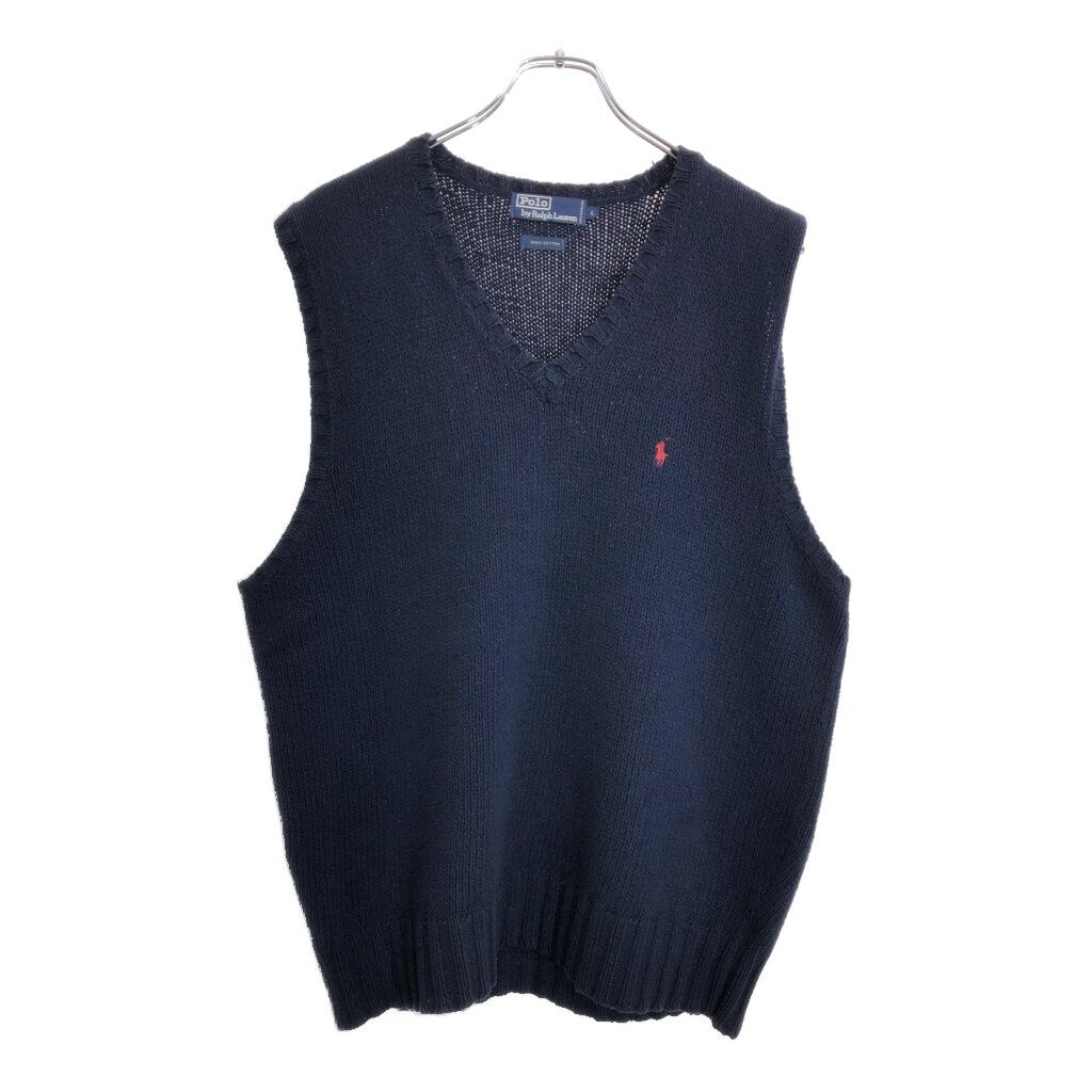 【USA古着】90s ラルフローレンニットベストM Vネック　ブランド刺繍 90年代 Polo by Ralph Lauren ポロ ラルフローレン コットン