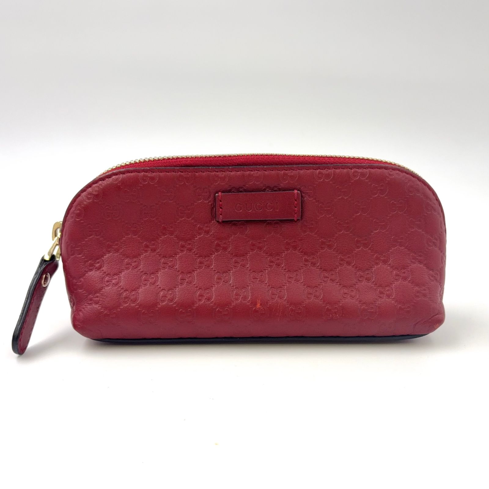 GUCCI マイクログッチシマ レザー レッド ポーチ ゴールド