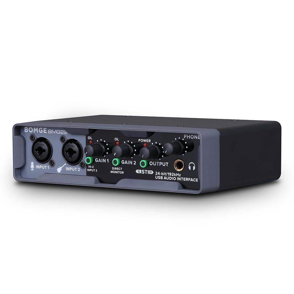 BOMGE USB オーディオ インターフェイス 24 ビット|192 kHz XLR ファンタム電源 ダイレクト モニタリング PC レコーディング ストリーミング ギタリスト ボーカリスト ポッドキャスティング用のループバック
