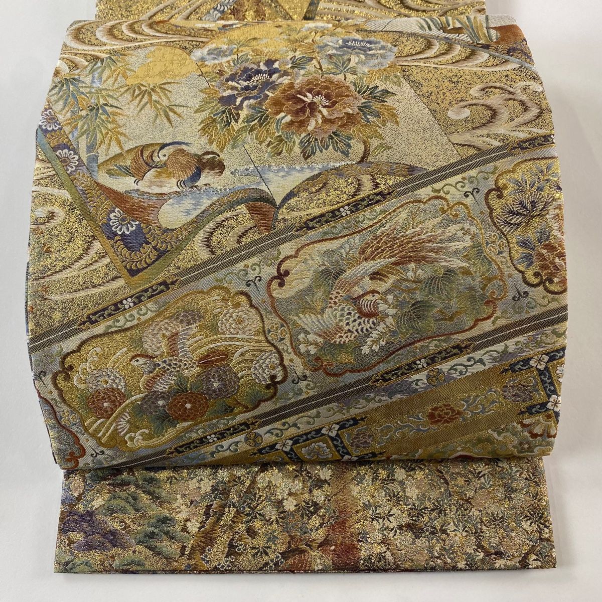 丸帯 温故知新 冊子文 花鳥 金糸 箔 金色 全通 正絹