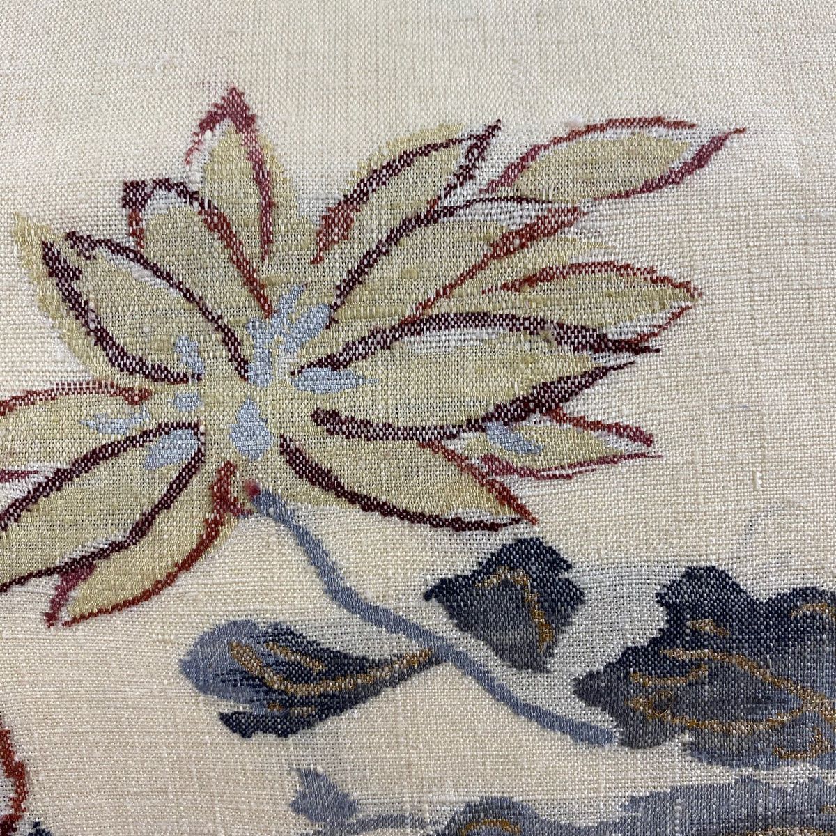 名古屋帯 秀品 紬地 菊 金糸 ベージュ 正絹