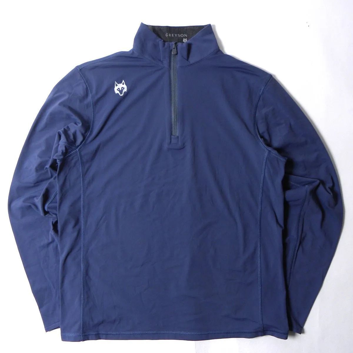 スニードジャック GREYSONグレイソン 前後オオカミアイコン付ハーフジッププルオーバーシャツ インナー ストレッチ ゴルフウェア S ブルーグレー