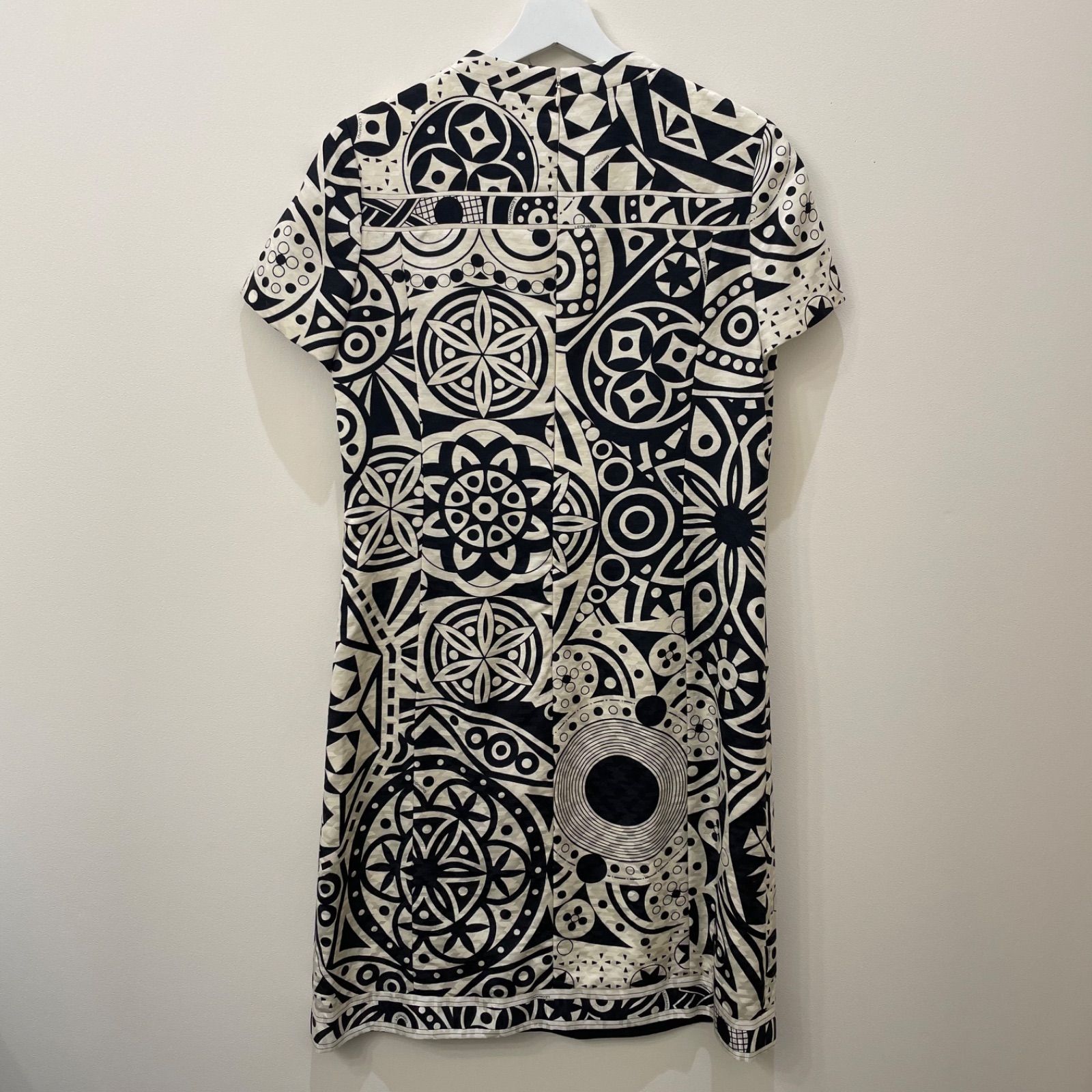 LEONARD レオナール 総柄シルク混半袖ワンピース ドレス 42