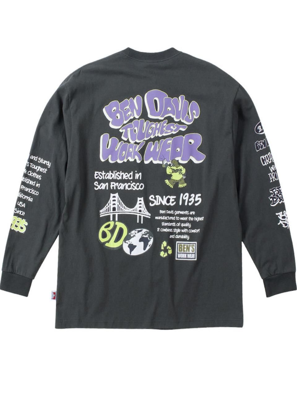 長袖Tシャツ BEN DAVIS 大きいサイズ メンズ ベンデービス プリントTシャツ 長袖 ロンT ビッグ C060904-05 チャコール