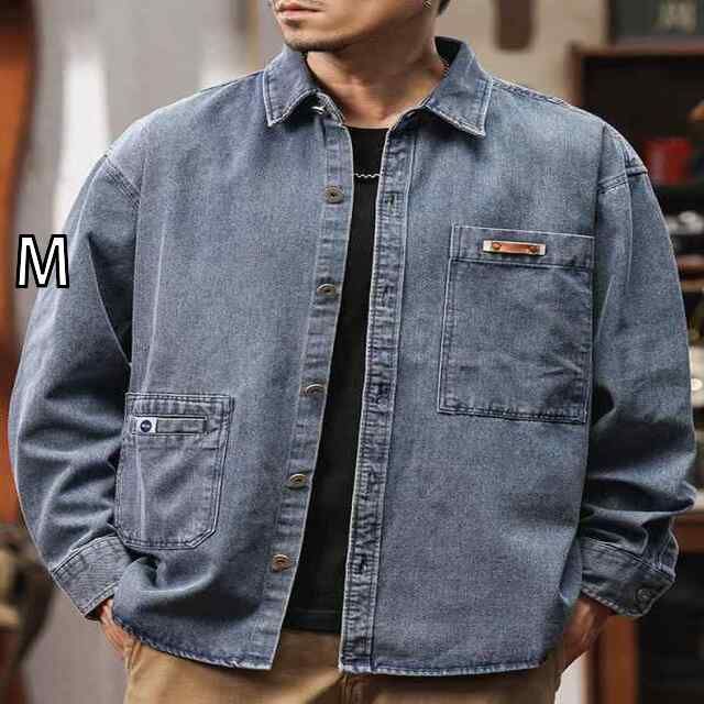 M メンズ ファッション 服 男性用 オシャレ シンプル 大人 かっこいい ストリート アメリカン レトロ デニム シャツ 春 秋 スタイル シャツ ジャケット ウォッシュ デニム ジャケット