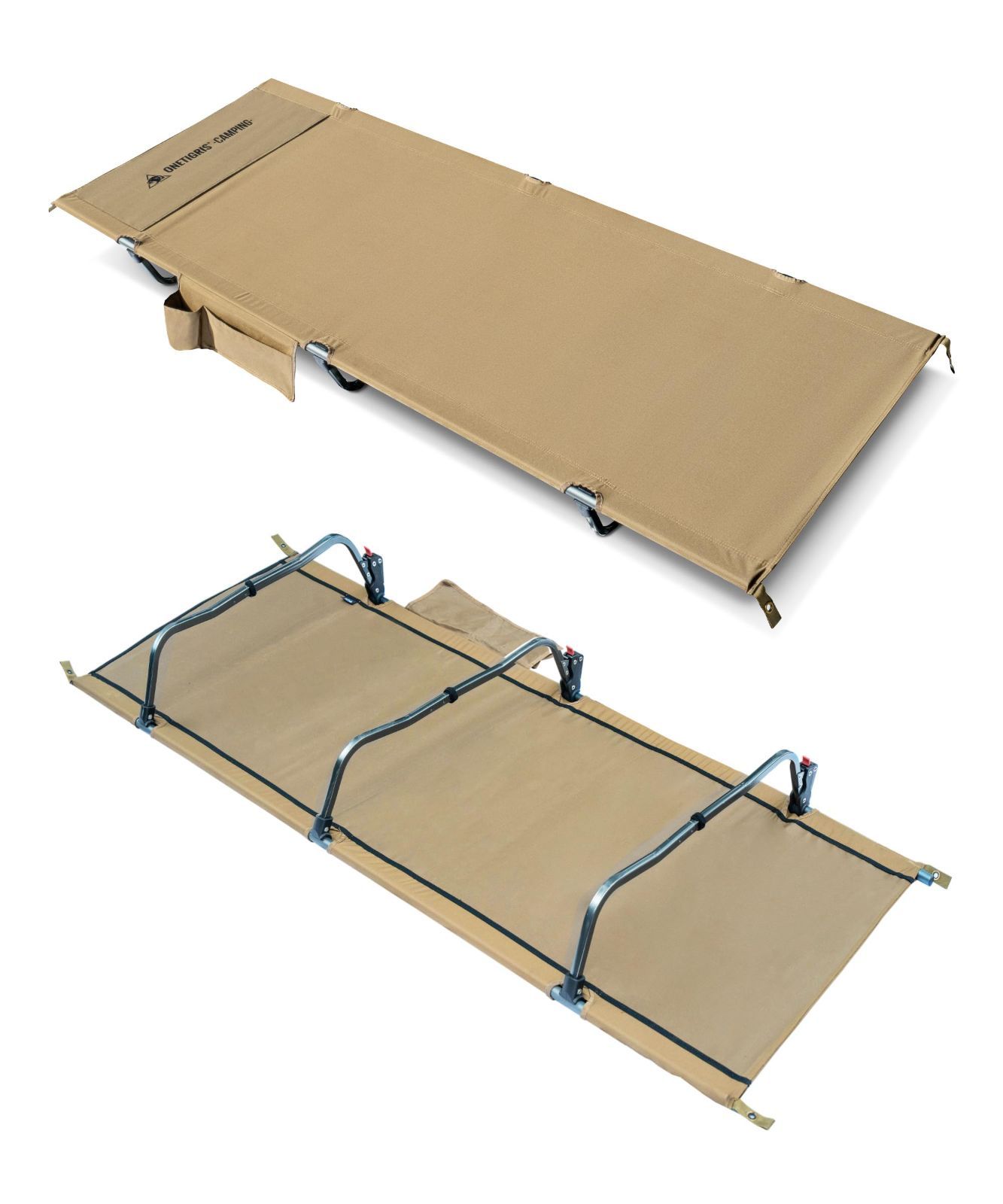 自宅用 防災用 キャンプ用 収納袋付き 通気 撥水 静音 組立簡単 ポケット付き 7075アルミフレーム 軽量2.6kg 耐荷重180kg 幅広70cm ワイド 折りたたみベッド キャンプコット SUPRAGRIS OneTigris