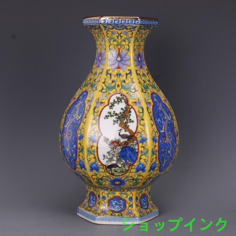 黄釉彩鶴花瓶 工芸品 陶磁器 装飾品 花瓶 花器 美品 美術品 置物 陶芸 黄釉彩鶴花瓶 工芸品 陶磁器 装飾品 花瓶 花器 美品 美術品 置物
