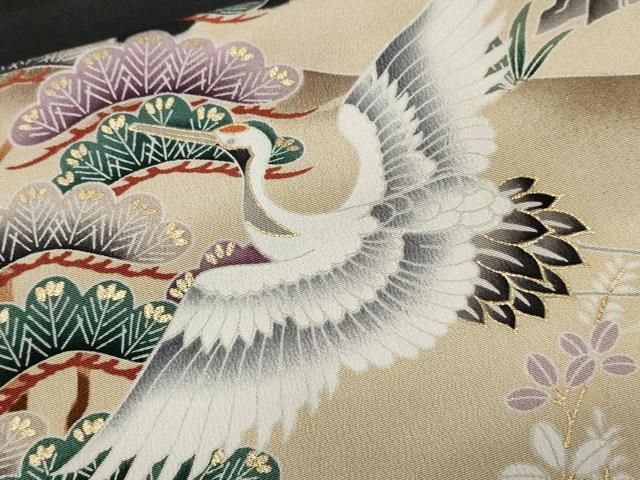 A75愛華 金駒刺繍　単衣　マールドン謹製　日本伝統柄　フォーマル　トールサイズ 平和屋着物□豪華黒留袖 駒刺繍 御所車雪輪飛鶴花文 金彩