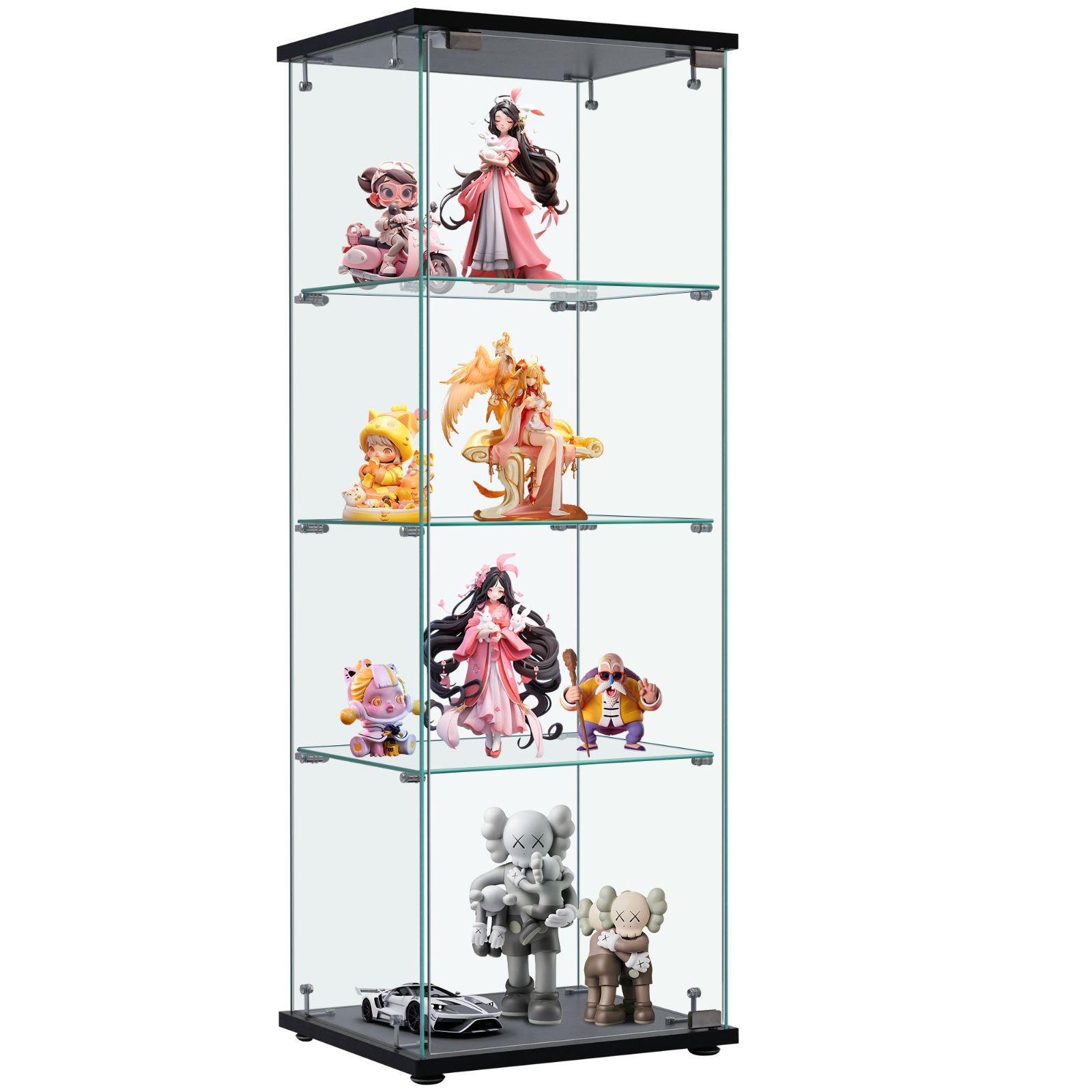 ガラスケース｜4段｜フィギュア収納｜ブラック｜強化ガラス｜42.5×36.5×120cm｜WF320580BAA