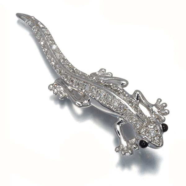 オニキス ダイヤ ダイヤモンド 0.31ct トカゲ アニマル ブローチ K18WG 179039