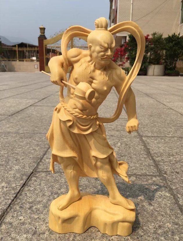 数量限定  仏教美術 金剛力士像 阿形 吽形 仁王像 上品 檜木 彫刻 災難除去 木彫仏像 2点セット 高さ20cm 輝かしい