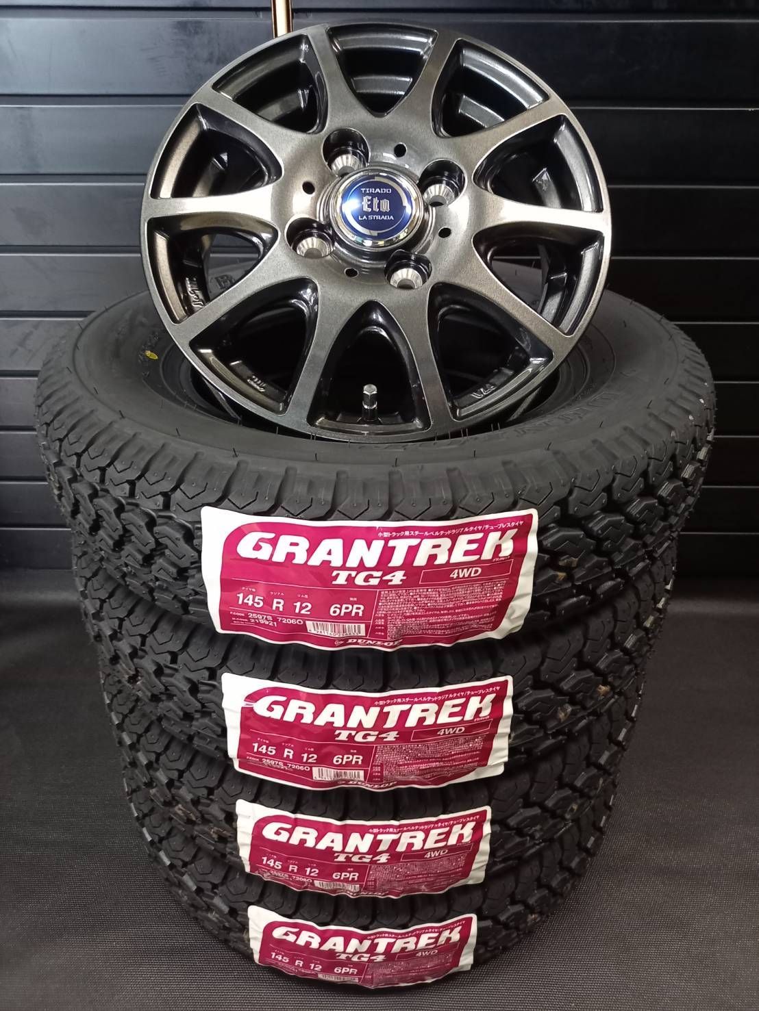 製 ダンロップ GRANTREK TG4 145R12 6PR TIRADO ETA ●ハイゼット●アトレー●ピクシス トラック バン●サンバー ラジアルタイヤ アルミホイール 4本SET 145|80R12 80|78相当