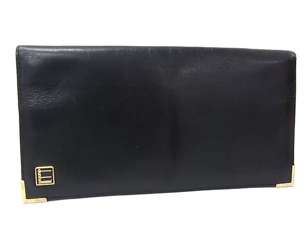 【✨極美品】　dunhill  二つ折り 財布 札入れ　カード入れ ブラック 二つ折り 財布 レザー ロゴ 金具 黒 ブラック ゴールドカラー