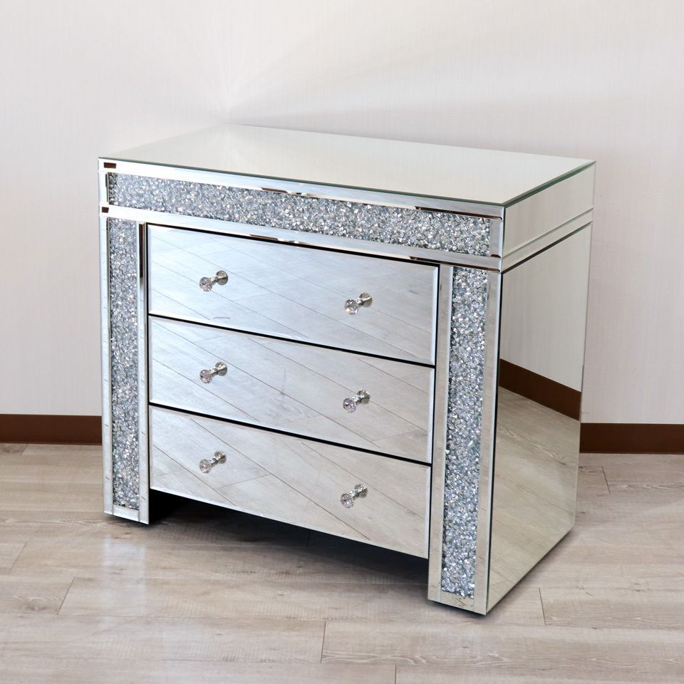 ミラー家具 3段チェスト 90cm ディスプレイスタンド ラインストーン ミラー家具 3段チェスト 90cm ディスプレイスタンド ライン
