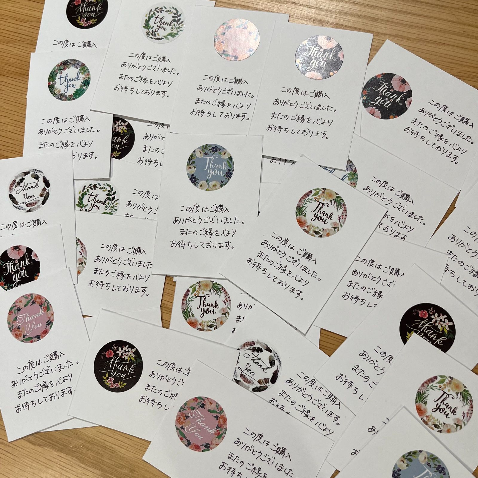 手書きサンキューカード　30枚　丸シール 手書き サンキューカード メッセージカード 30枚 アニマル 可愛い 丸