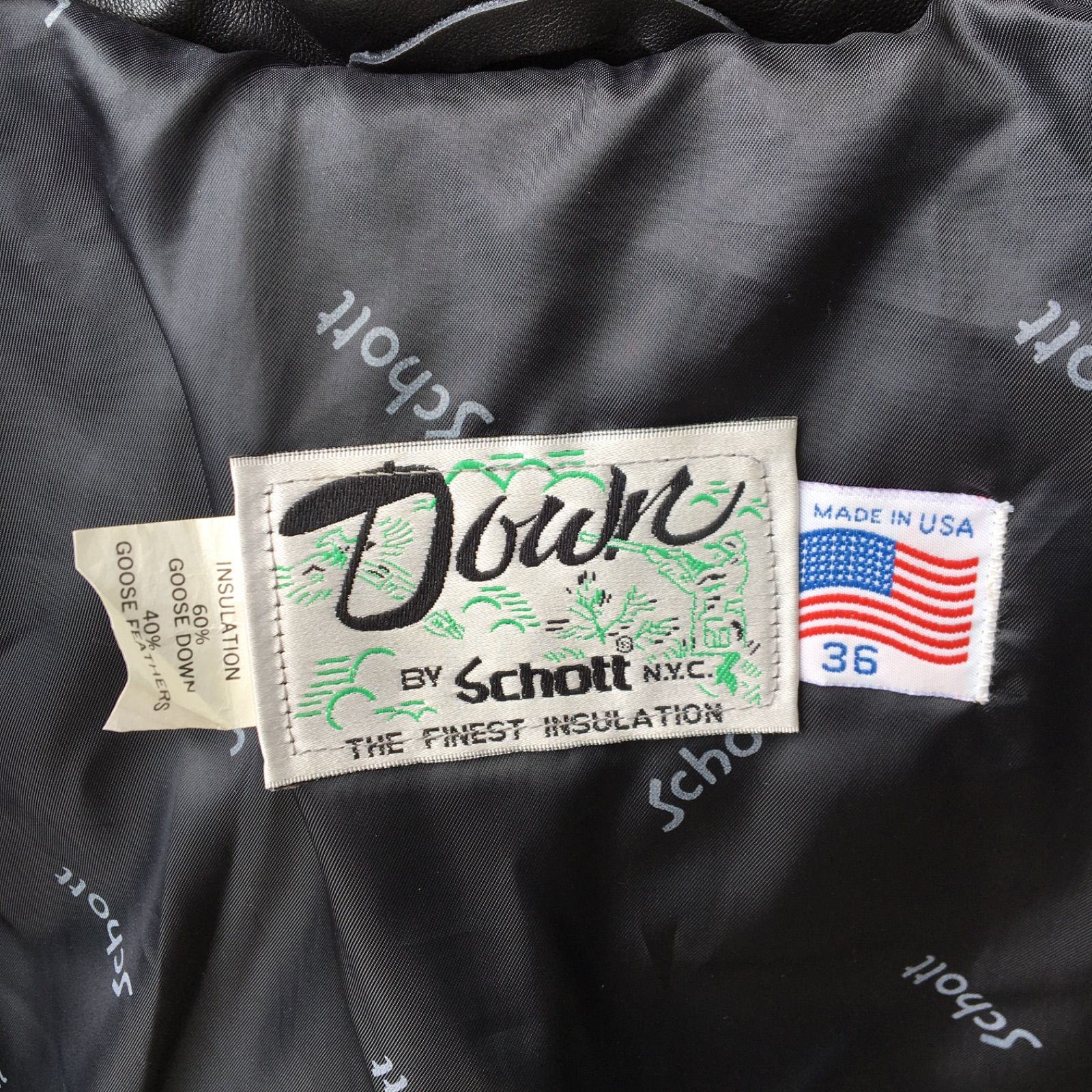 90s USA製【Schott】Leather Down Jacket オールド ショット レザー 