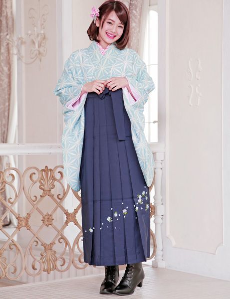 二尺袖着物袴フルセット 麻の葉柄 袴変更可能 卒業式に NO22588