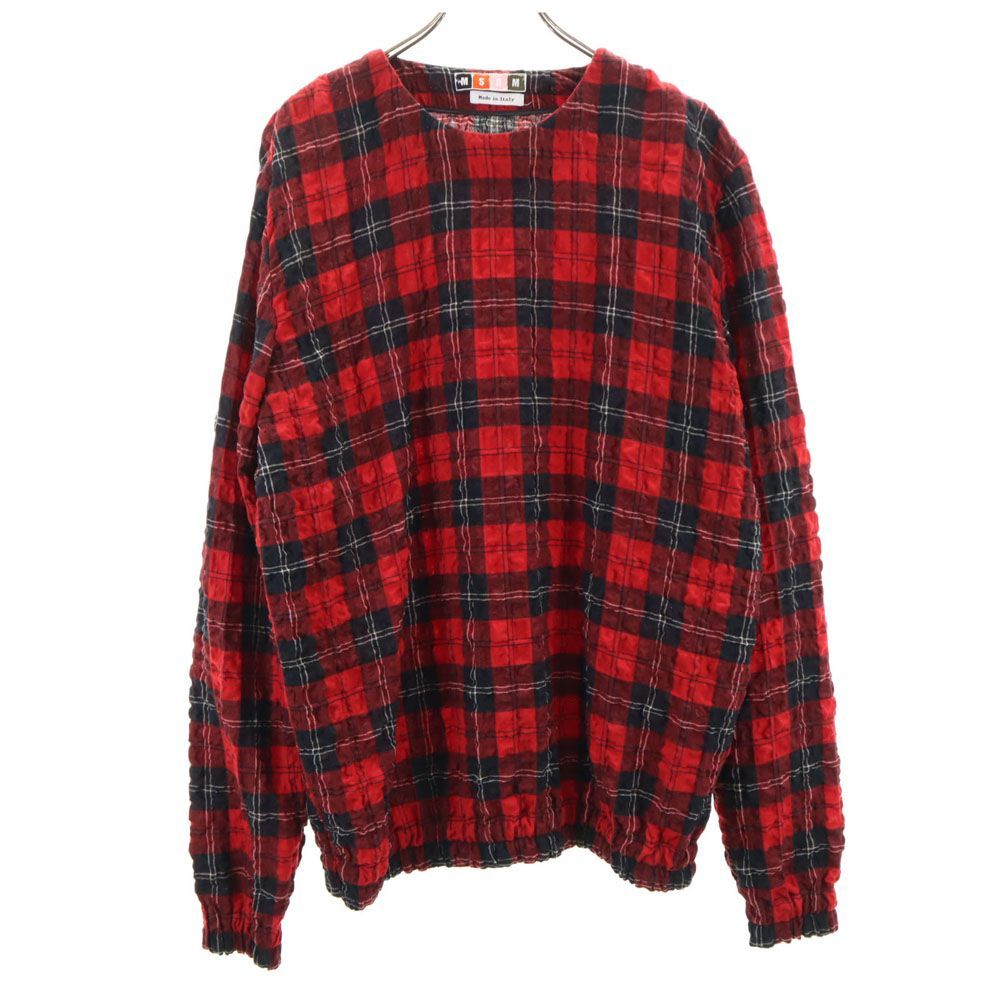 エムエスジーエム イタリア製 チェック柄 長袖 シワ加工 シャツ 48 レッド系 MSGM メンズ 古着 【240423】