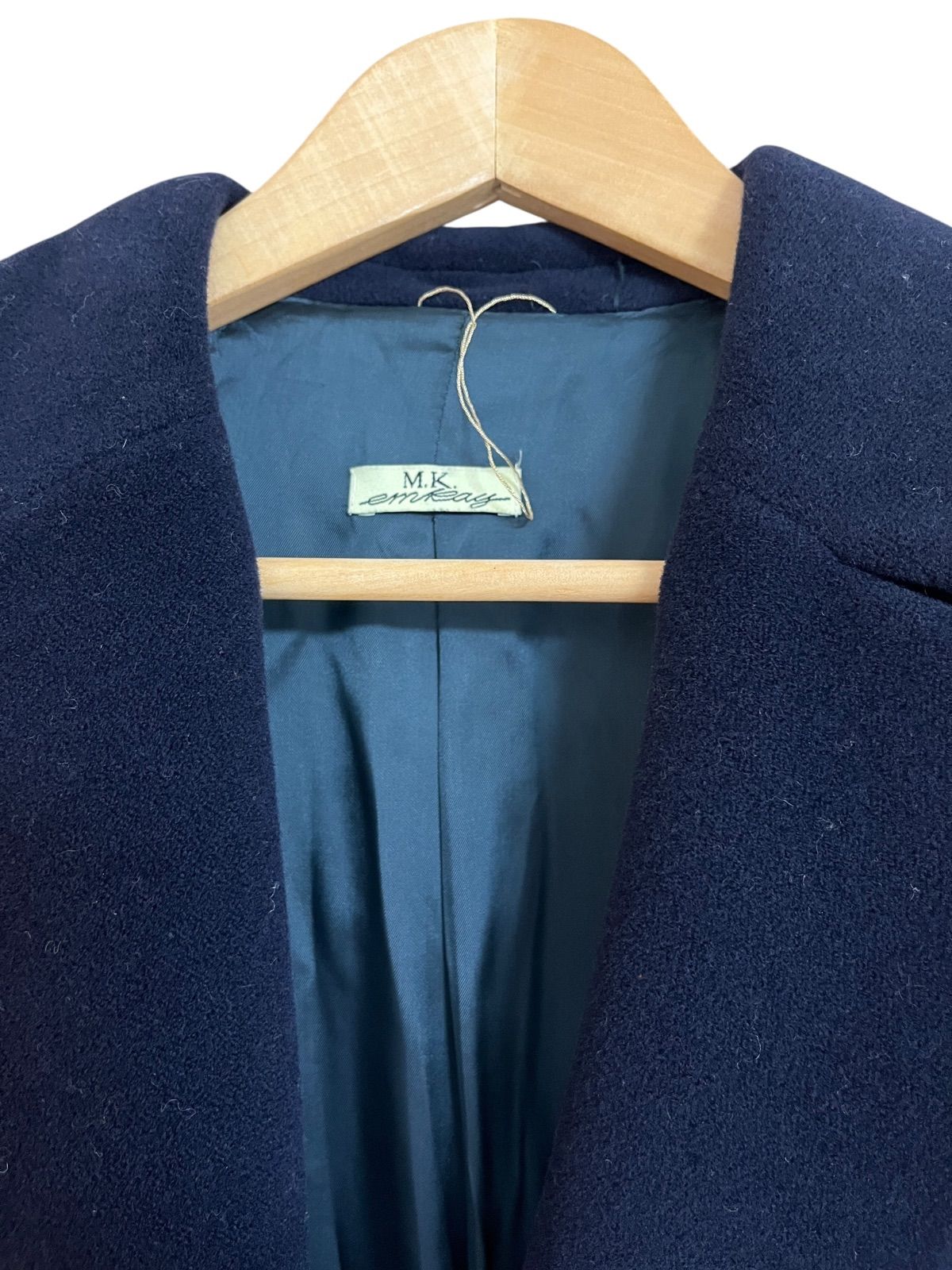 最高級カシミヤ100%】ロングコート ステンカラーコート ネイビー M相当