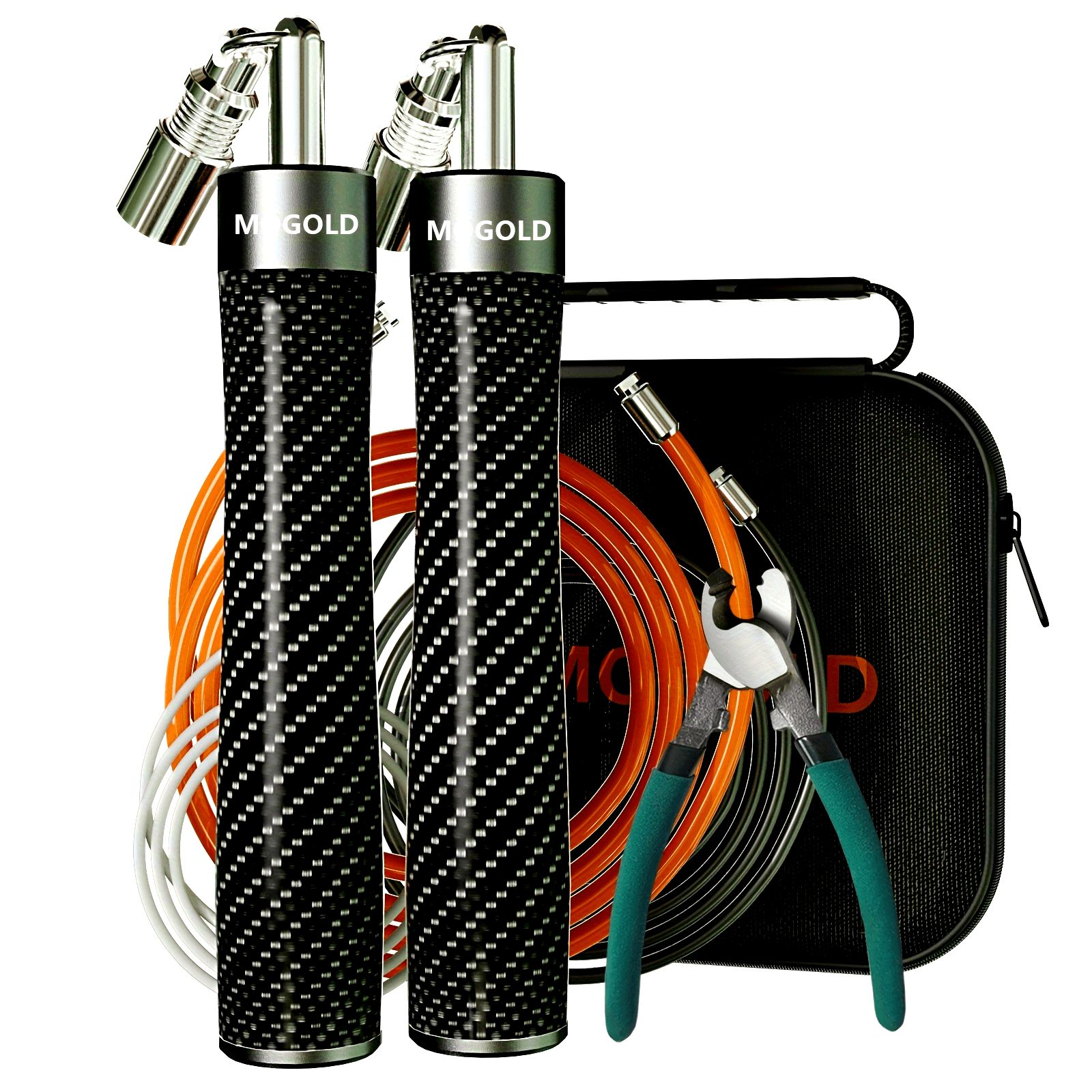 MOGOLD ヘビーデューティー加重ジャンプロープ プロフェッショナルトレーニングスピードロープ セルフロッキングクリップ付き 49編組引張ロープ 360度ベアリング アルミニウム合金ハンドル ブラック 1個