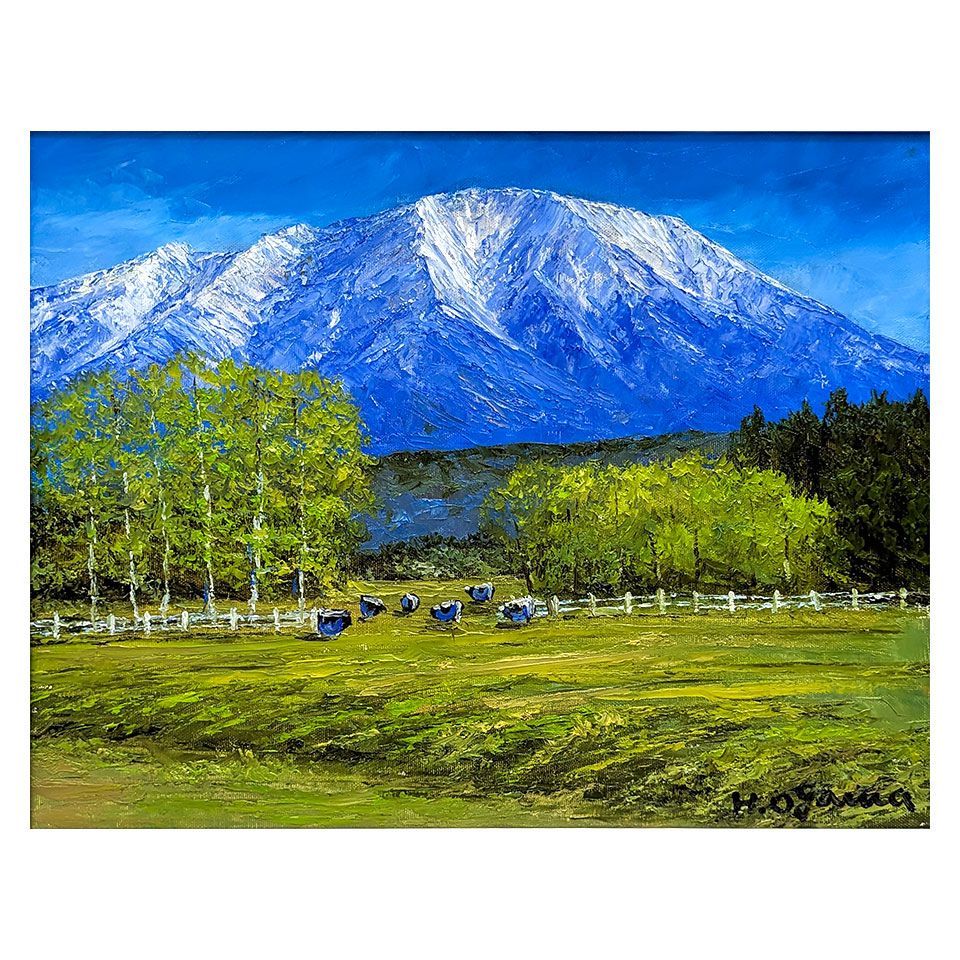 肉筆 絵画 小川久雄 画家 絵画 油絵 常念岳と桜 （小川久雄） 【肉筆】【油絵】【桜絵