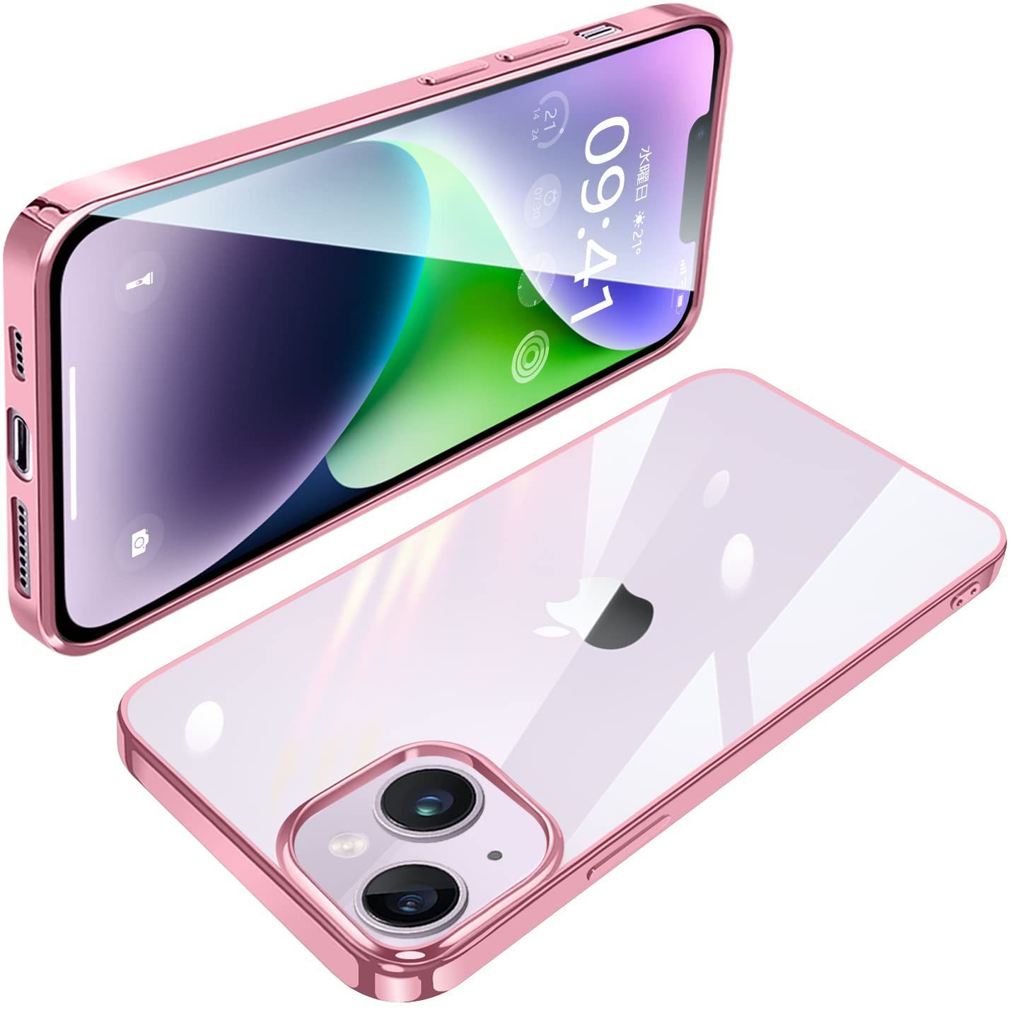 【人気商品】カバー スマホケース TPU アイフォン14 薄型 透明 軽量 耐衝撃 クリア 人気 ケース メッキ加工 用 ソフトケース iPhone14 6.1インチ(ローズゴールド)