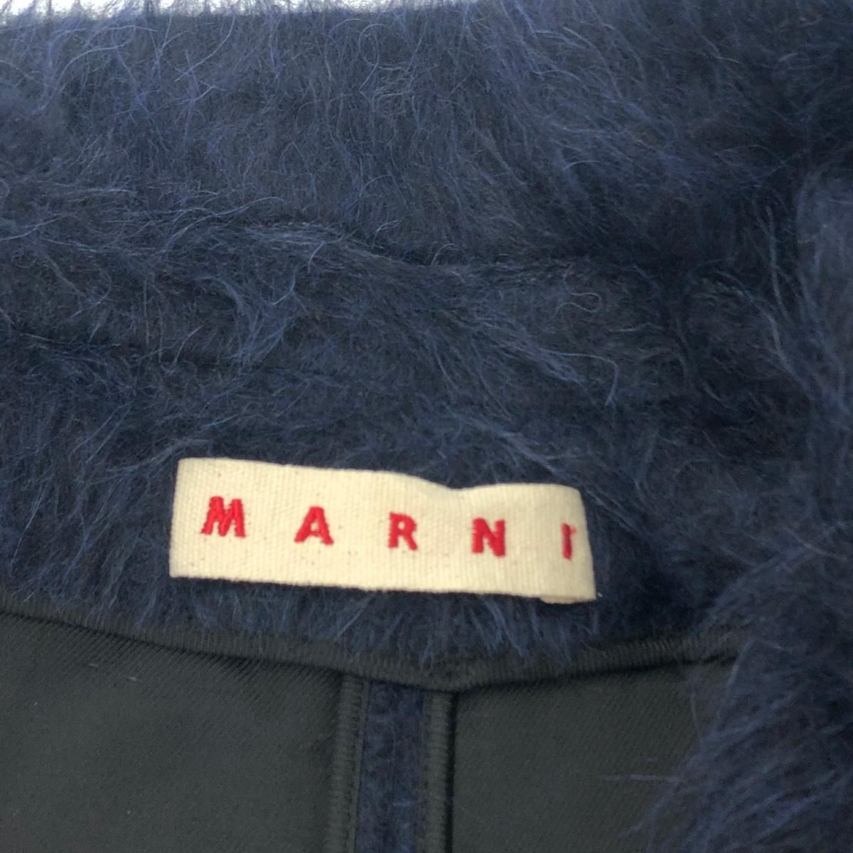 良好 MARNI マルニ  ファーコート  ネイビー ロング丈 ダブルチェスターコート アルパカ混ウール レディース　240001088637