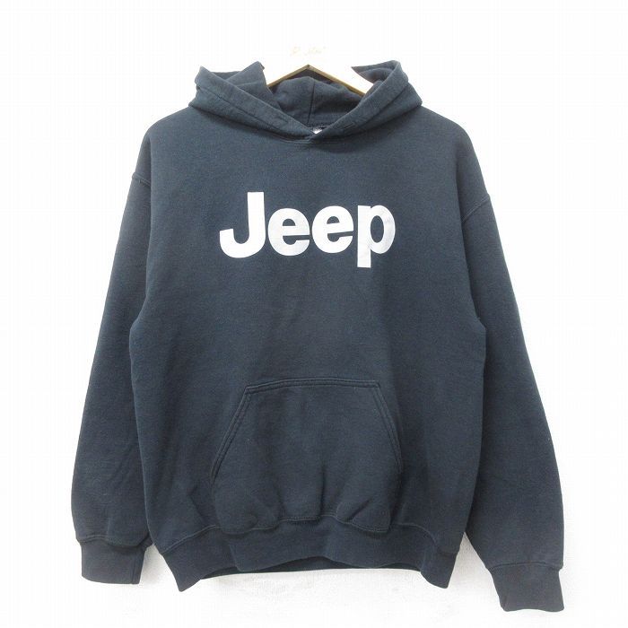 L/古着 長袖 スウェット パーカー メンズ 00s ジープ 黒 ブラック 24aug28 中古 スエット トレーナー トップス