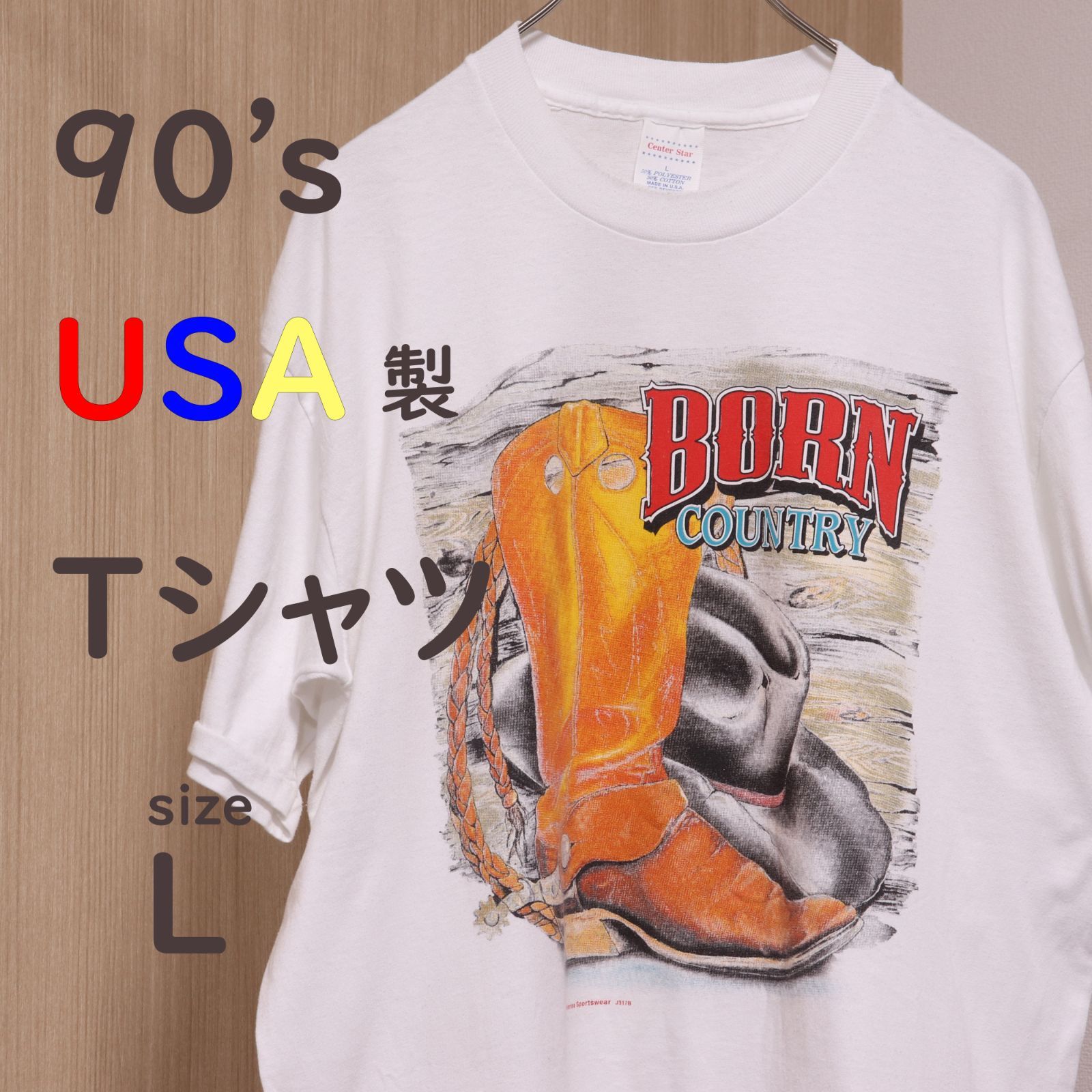 希少90sヴィンテージUSA製 白Tシャツ L 野球 ビッグプリントtシャツ