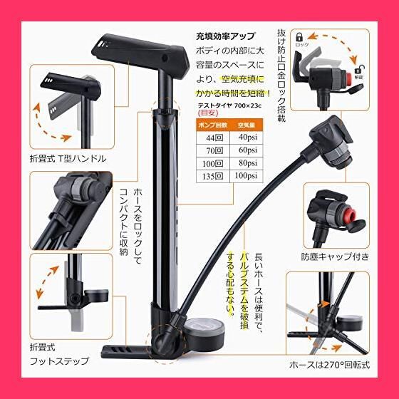 【スタッフおすすめ！】GIYO 自転車 空気入れ 携帯ポンプ 仏式/英式/米式バルブ対応 大型ゲージ付き 120psi 携帯用 軽量 ミニフロアポンプ ロードバイク/クロスバイク/ママチャリ/MTB用（GM-642）