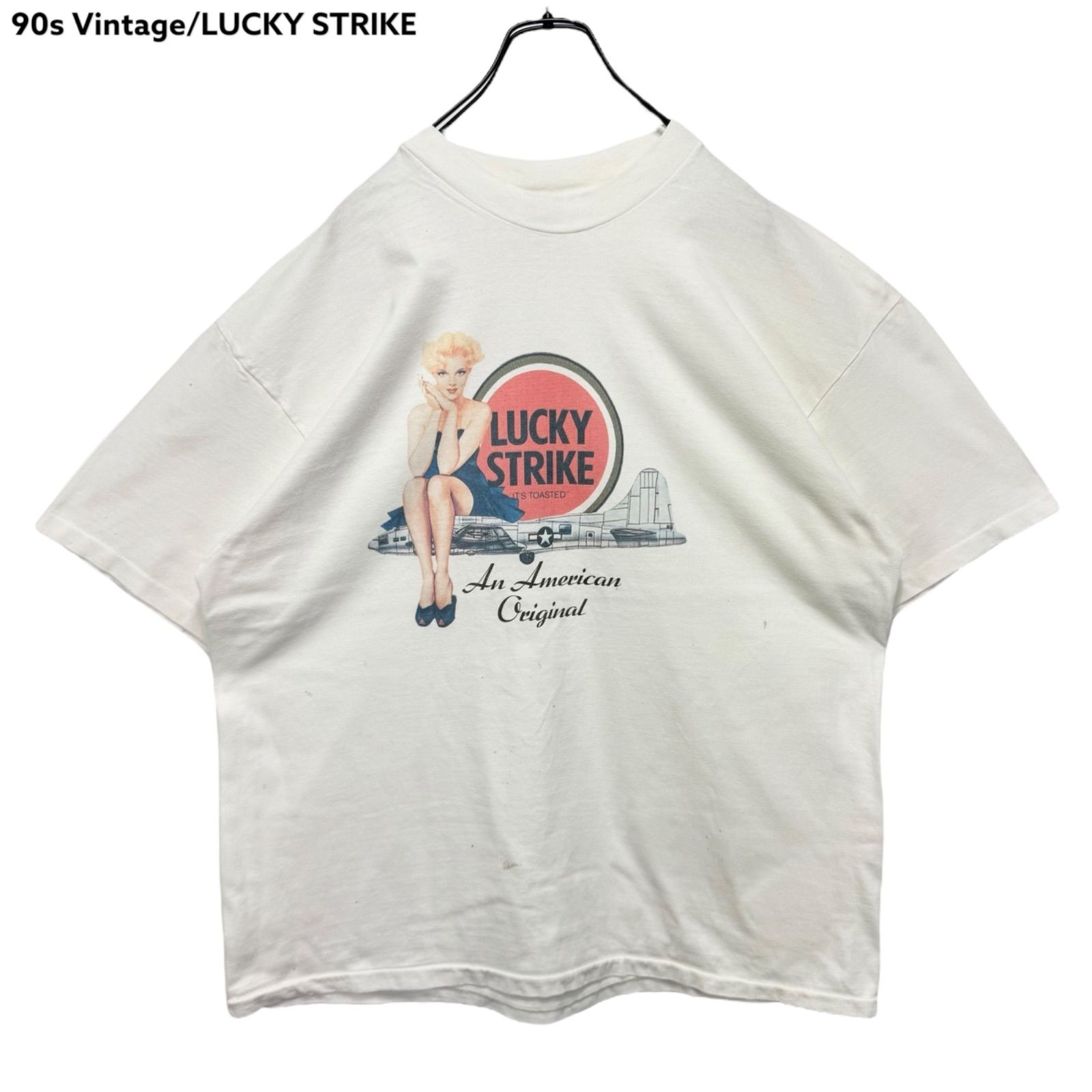 90s vintage LUCKY STRIKE Promo Print Logo T-shirt Tee USA製