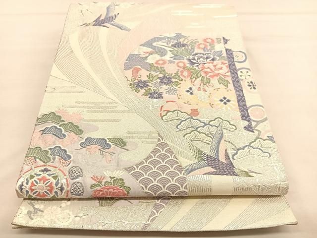 平和屋着物◎六通柄袋帯 唐織 飛鳥花車文 九百錦プラチナ二重箔