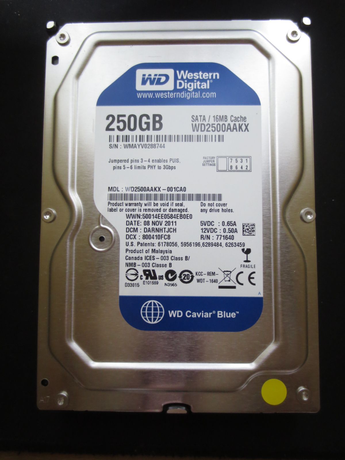 【中古動作品】Western Digital 3.5インチHDD SATA(Serial ATA) 250GB WD2500AAKX ...