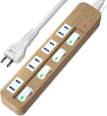 【在庫処分】SAYBOUR 延長コード 木目調 電源タップ 雷ガード 個別スイッチ 節電タップ おしゃれ省エネ ACコンセント 4個口LED PSE認証済 (3m)