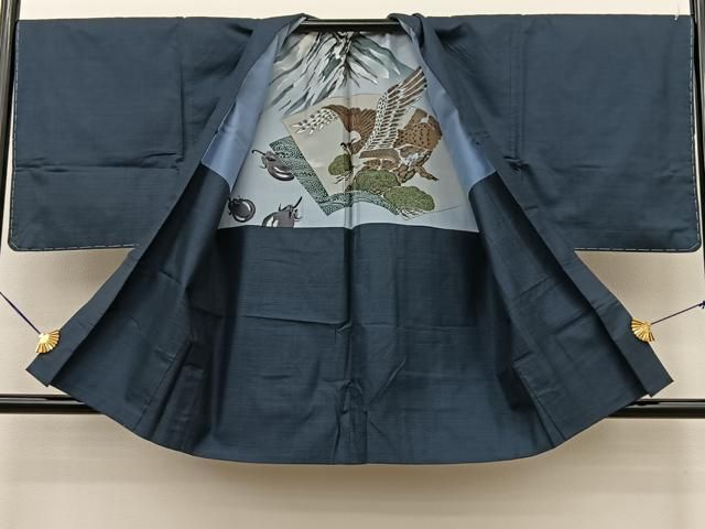 平和屋着物●男性　本場大島紬　アンサンブル　100亀甲　総詰め　羽裏：一富士二鷹三茄子　泉のり子作　証紙付き　正絹　逸品　BAAT0948yc 平和屋着物○男性 本場大島紬 アンサンブル 100亀甲 総詰め 羽裏：一