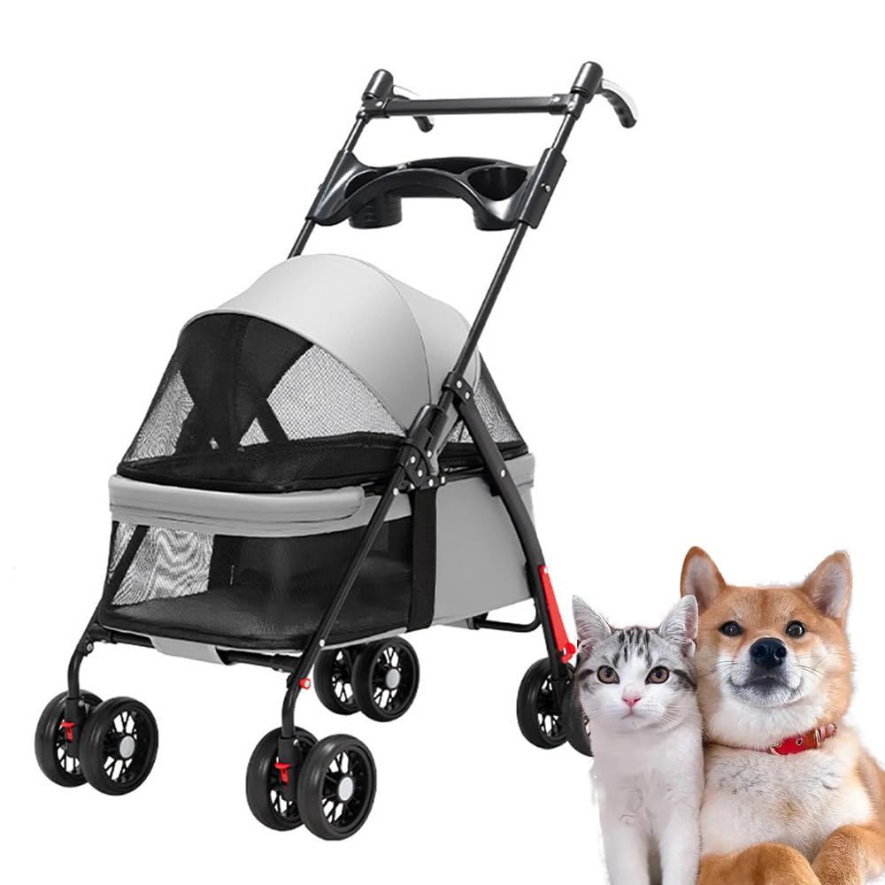 バギー 小型|中型犬 犬用カート 猫 組み立て簡単 4輪 ワンタッチ折り畳み コンパクト收 犬 軽量 前輪360°回転 ペットカート 後輪ブレーキ付 耐荷重18KG JINETES 外出便利