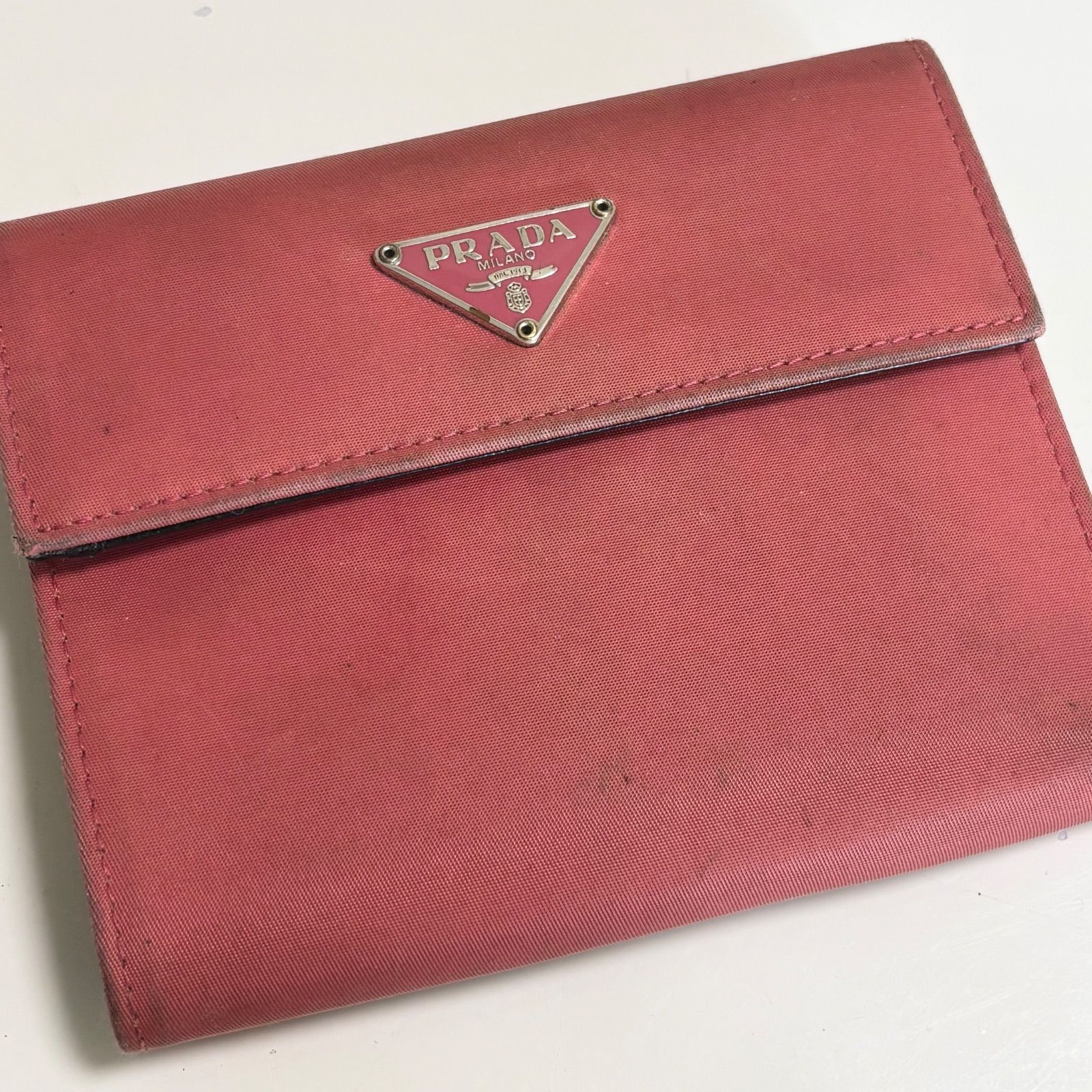 送料無料】PRADA/プラダ/三つ折り財布/ウォレット/サイフ/ピンク 