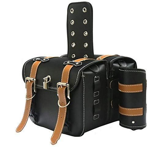 ベルト:茶色 26x12x22cm[中]?1個 (ロキリフ) バイク サイド バッグ ハーレー レザー 南京錠 付き 片側1個 (大容量 防水 鍵 ケース 小物入れ ツーリング アウトドア)(ベルト：ブラウン 中)