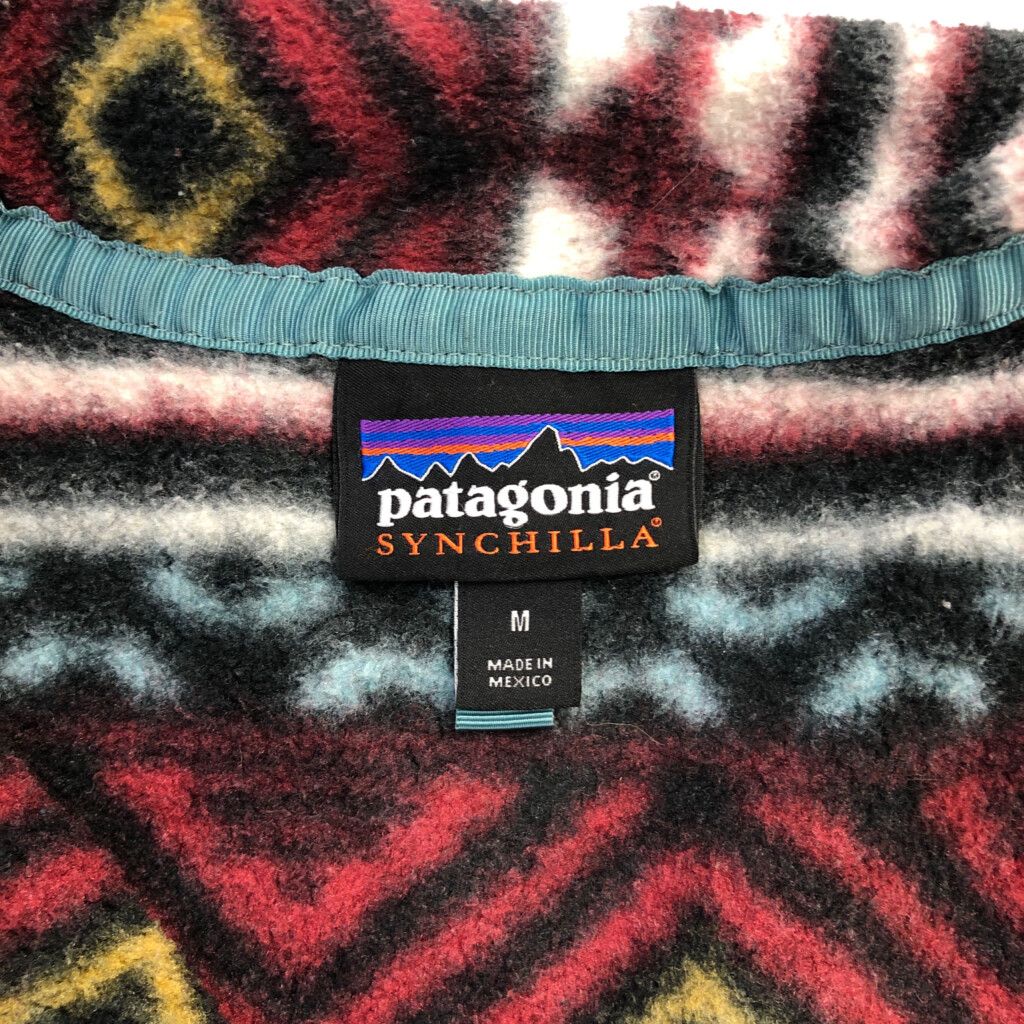 patagonia パタゴニア SYNCHILLA シンチラ スナップT フリースジャケット アウトドア 総柄 レッド (メンズ M) 中古 古着  Q9494