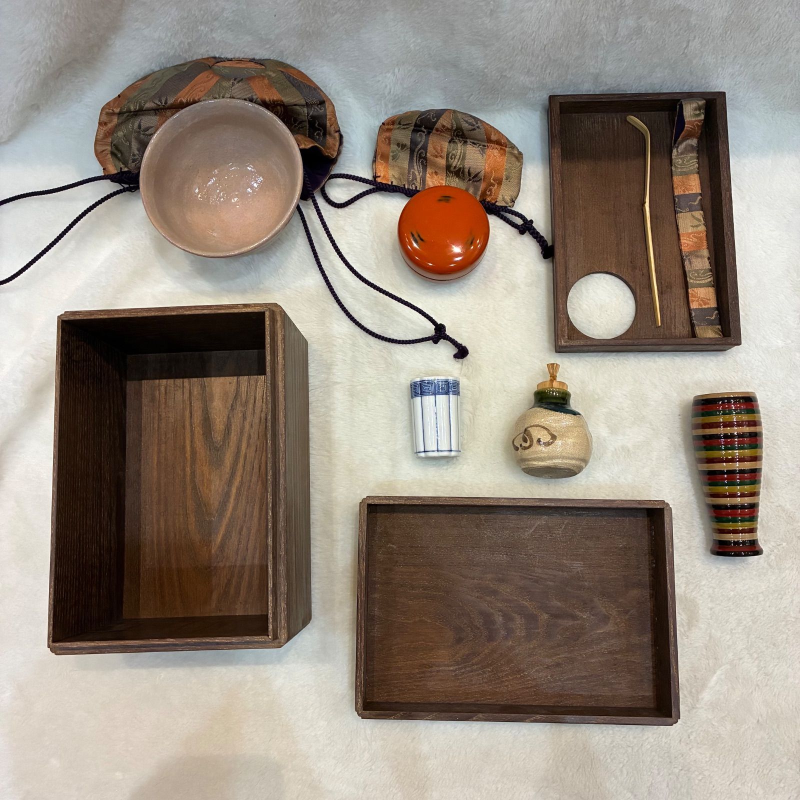 ヴィンテージ利休形茶箱 茶道具セット 茶碗棗茶杓木製箱トレイ 古道具インテリア アンティーク茶道 伝統工芸和風雑貨 茶席必需品 雑貨入れ WWW_OLIVIERBERNSTEIN_COM