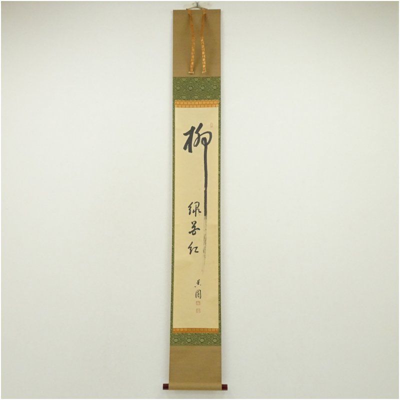 一乗庵 川岸香園筆 柳緑花紅 一行書 肉筆紙本掛軸 共箱 掛け軸 床の間 書 おしゃれ 絵画 表具 芸術 茶道 年中掛け インテリア 茶掛 掛物 和室 3月 4月 春