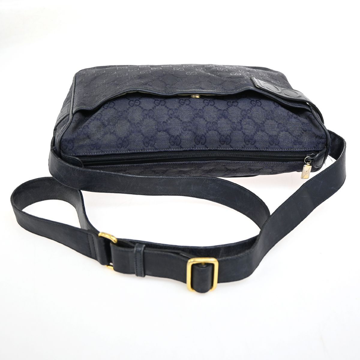 GUCCI グッチ ショルダーバッグ GG キャンバス レザー ネイビー 