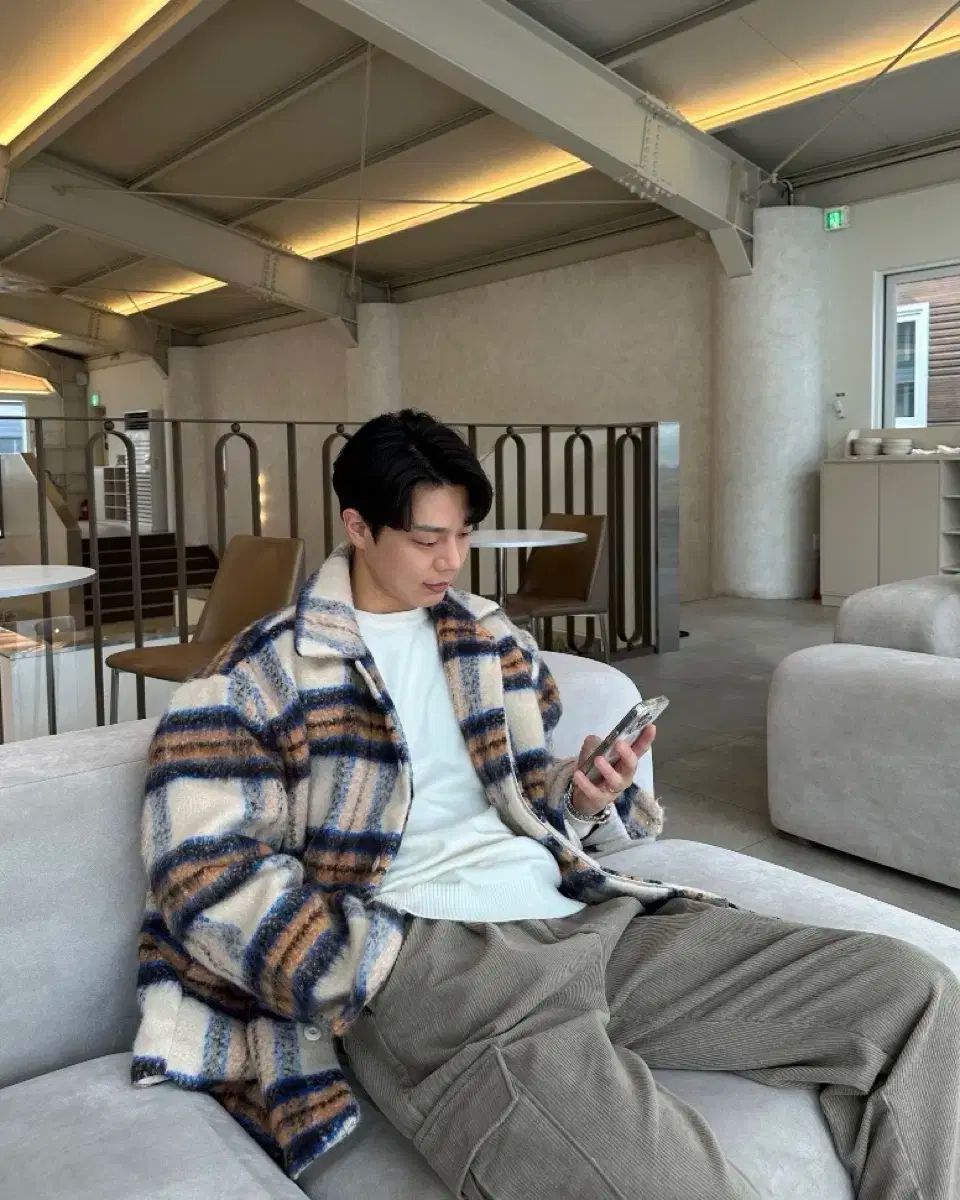 더크로키 メンズ モヘア ウール CHECK ダウン シャツ